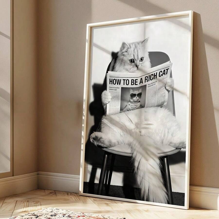Bring humor and style to any room with this witty black and white cat canvas print. Featuring the cheeky message "How to Be a Rich Cat," this modern hanging painting combines playful typography with timeless feline charm. Perfect for cat lovers and anyone who appreciates clever home decor, the waterproof canvas ensures lasting quality and vibrant colors. Whether displayed in a bedroom, living room, or office, this piece adds personality and a touch of whimsy to your walls. A delightful gift for fellow cat e