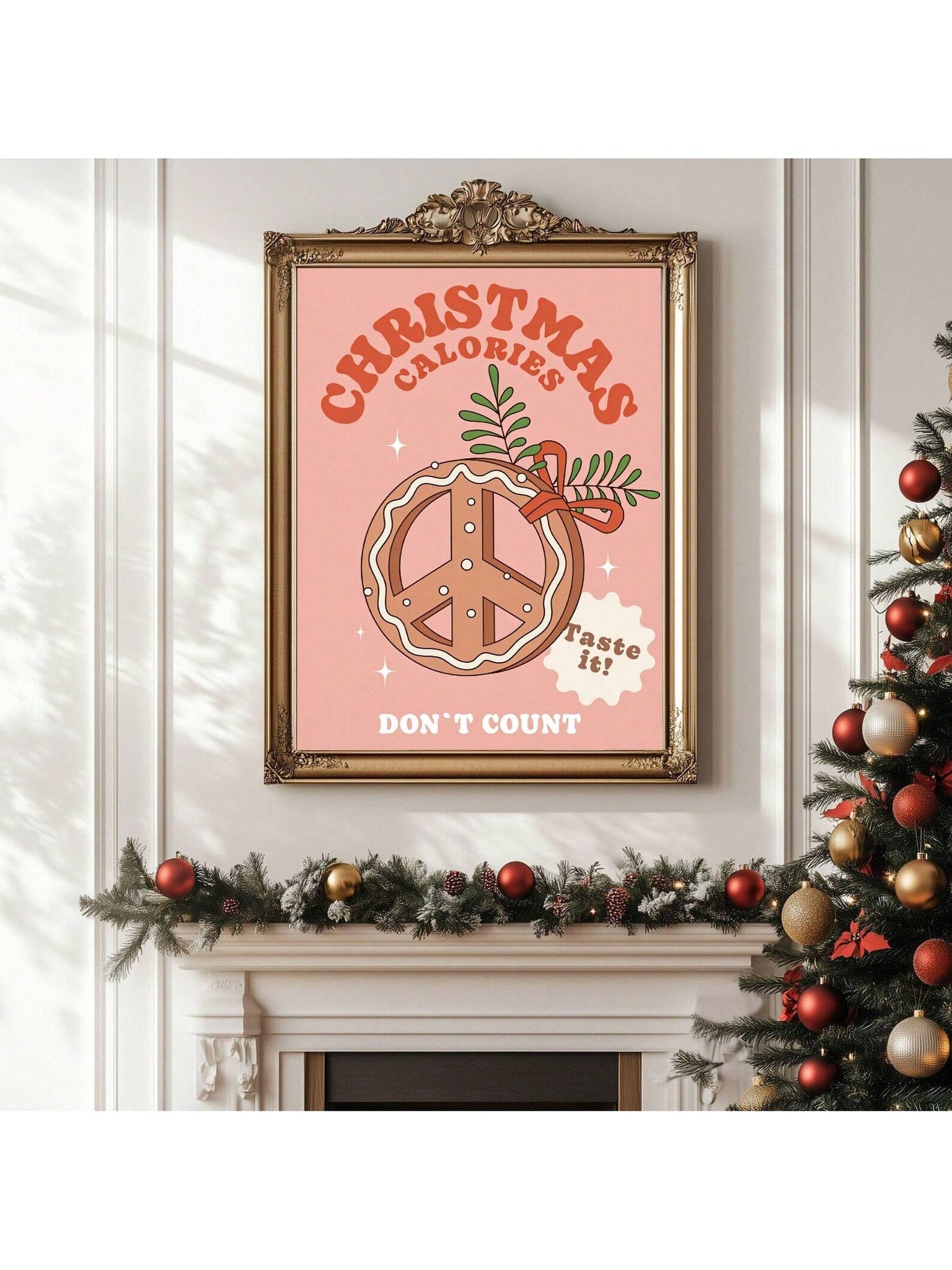 Bring holiday cheer to your kitchen with this witty Christmas Calories Print. Designed for the festive season, this frameless wall art combines humor with seasonal spirit, making it an ideal addition to your holiday decor. The playful design celebrates the joy of holiday indulgence while adding personality to any kitchen space. Perfect for those who appreciate clever, lighthearted humor during the most wonderful time of year. Easy to display and instantly transformative, this print captures the festive mood