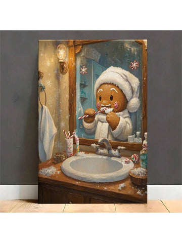 Bring festive cheer to any space with this whimsical gingerbread man canvas art. Featuring a playful design that captures the spirit of Christmas, this piece adds personality and warmth to bathrooms, living rooms, offices, and beyond. The vibrant colors and humorous character make it an ideal conversation starter that appeals to both holiday enthusiasts and those seeking lighthearted décor. Printed on high-quality canvas with durable materials, it's designed to maintain its visual appeal season after season