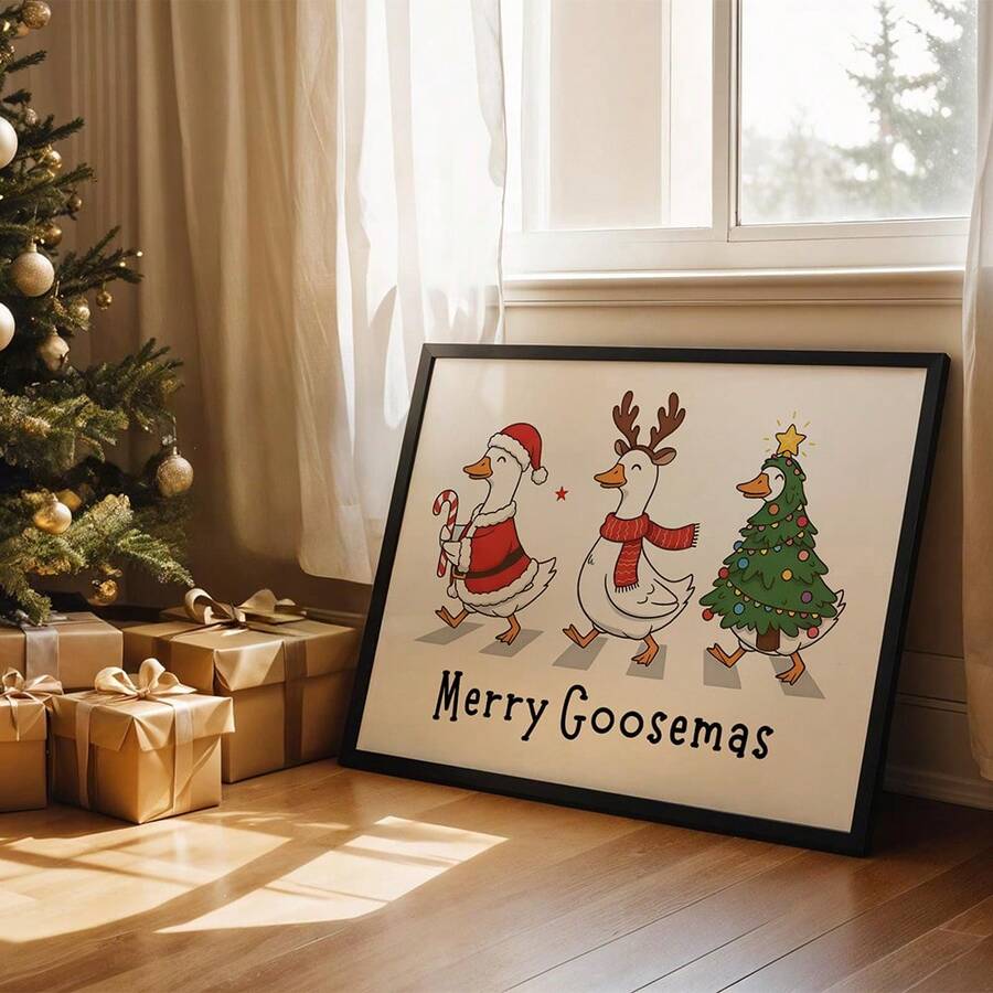 Funny Christmas Silly Goose in Santa Hat Quirky Retro Canvas Poster 