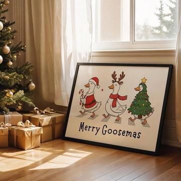 Funny Christmas Silly Goose in Santa Hat Quirky Retro Canvas Poster 