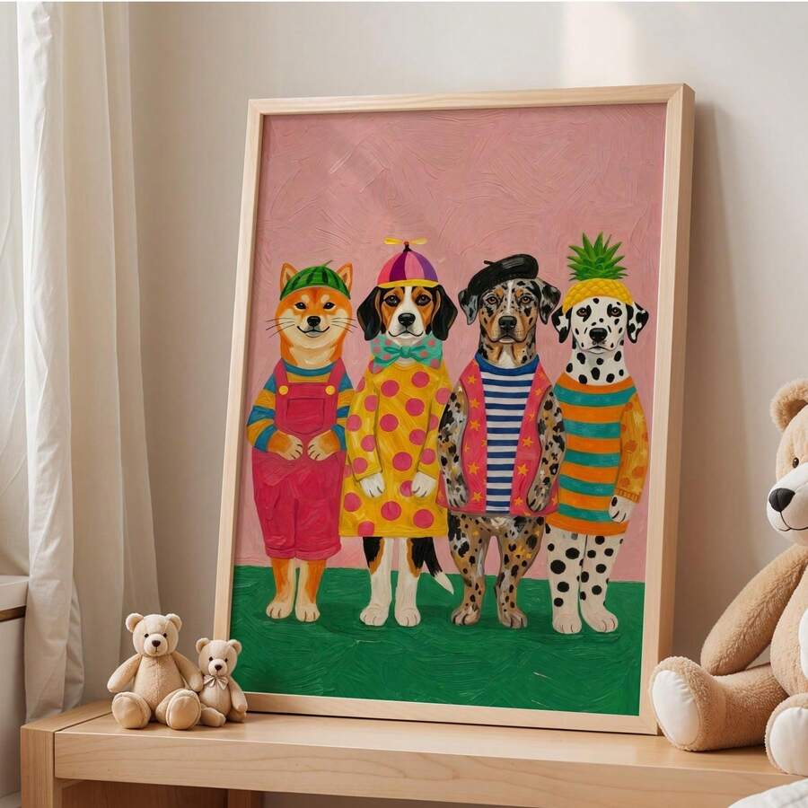 Funny colorful dog canvas wall art humorous whimsical puppy print