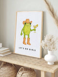 Frog cowgirl wall art with cowboy hat and martini