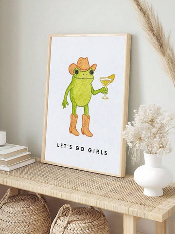 Frog cowgirl wall art with cowboy hat and martini