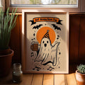 Ghost drinking beer framed wall art