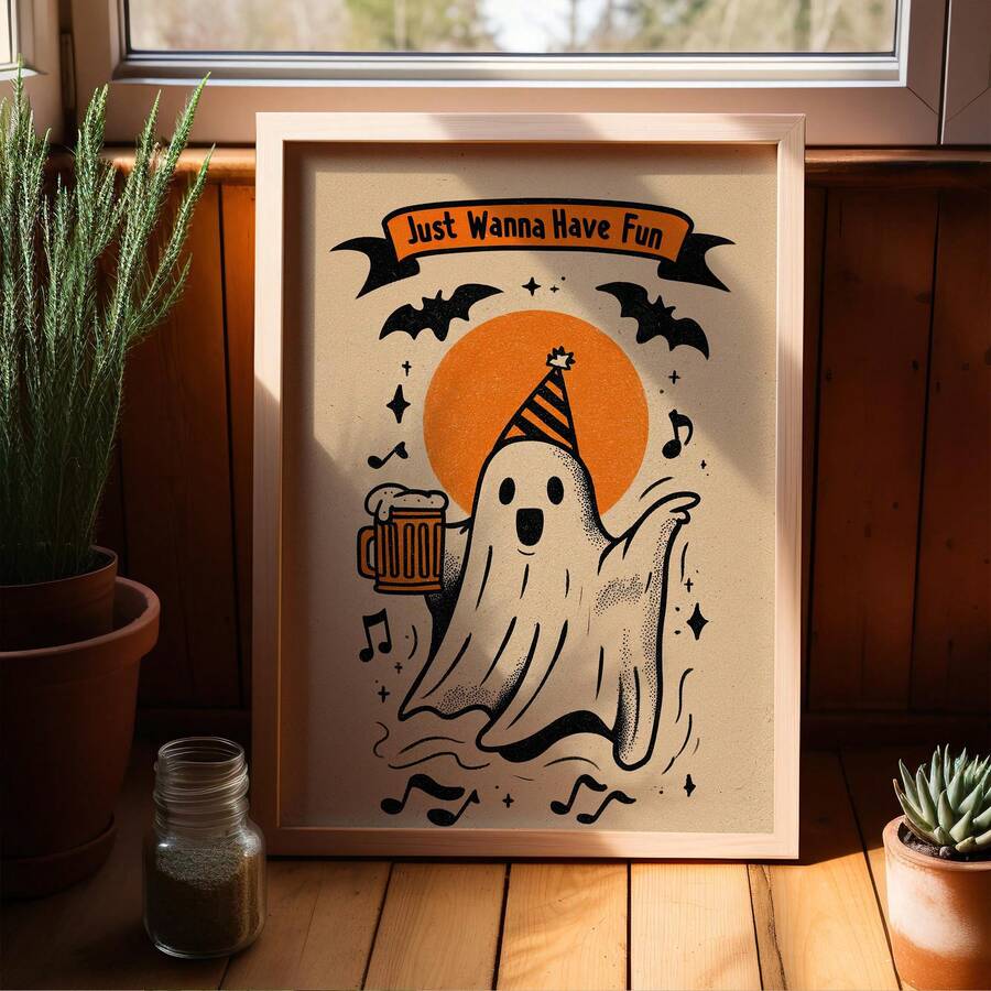 Ghost drinking beer framed wall art