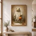 Frog ghost Halloween canvas poster above stone console