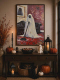 Funny ghost vacuum Halloween oil painting style canvas poster in entryway console display