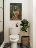 Funny Giraffe Sitting On Toilet Reading Newspaper Pink Bathroom Canvas Poster