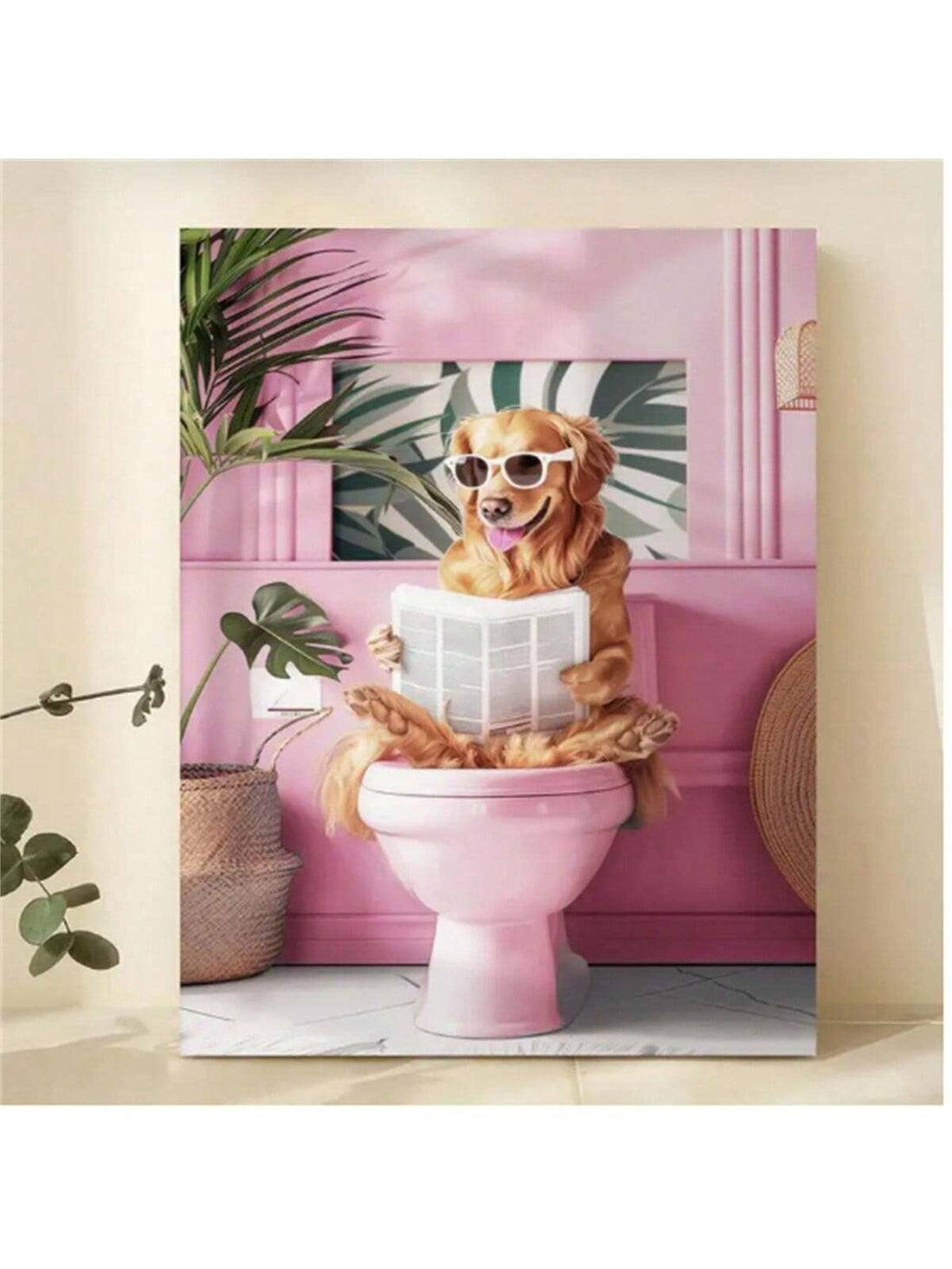 Add a touch of humor to your bathroom decor with this Funny Golden Retriever Reading on Toilet Canvas Print. Expertly crafted, this quirky wall art captures a charming Golden Retriever engrossed in a book—perfect for dog lovers who appreciate lighthearted, unique accents. Made with quality materials, it’s designed to brighten your space while showcasing your love for pets in a fun and tasteful way.