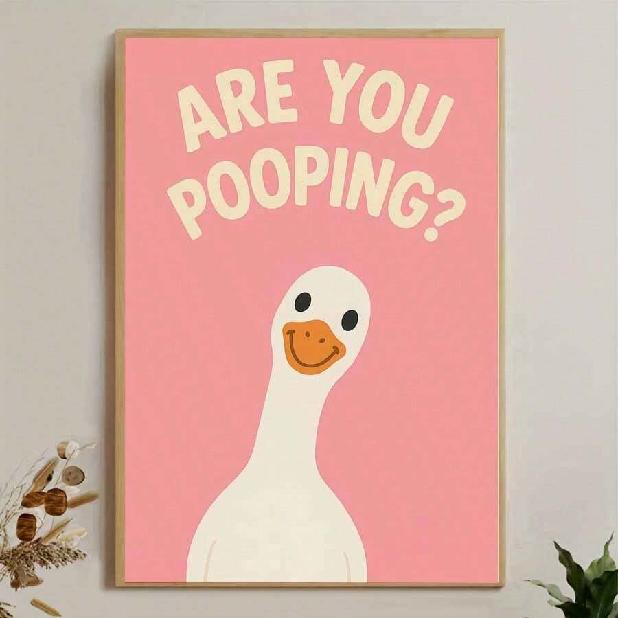 Bring humor and personality to any space with this hilarious Funny Goose Canvas Poster. Featuring a cheeky goose asking "Are You Pooping?" in bold lettering, this cartoon-style artwork is perfect for bathrooms, bedrooms, offices, or anywhere you want to add a laugh.