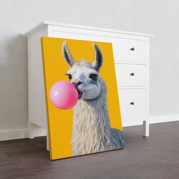 Elevate your home decor with our Funny Llama Canvas Wall Art. The charming pink bubble gum and yellow background add a modern touch to any room, whether it's your living room, sofa backdrop, or bedside decoration. Expertly designed and crafted, this canvas art is a must-have for any home.