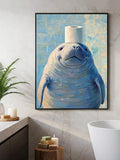 Bring a splash of humor and charm to your bathroom with this whimsical manatee poster. Featuring playful animal artwork with botanical accents, this modern design celebrates everyone's favorite gentle giant of the sea. Available as both framed and unframed canvas options, this poster adapts to your space and style. The waterproof material makes it perfect for moisture-prone bathroom environments, while the removable design lets you refresh your décor whenever inspiration strikes. Whether you're a manatee en