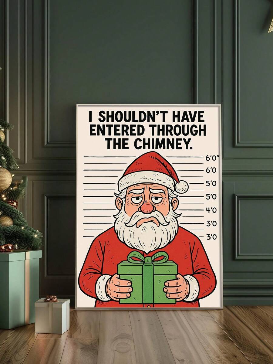 Funny Santa Mugshot Quote Retro Christmas Canvas Poster