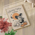 Framed Resting Witch Face Halloween poster with witch pumpkins skull moon and stars