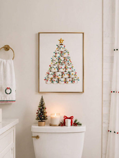 Funny toilet paper Christmas tree bathroom canvas poster
