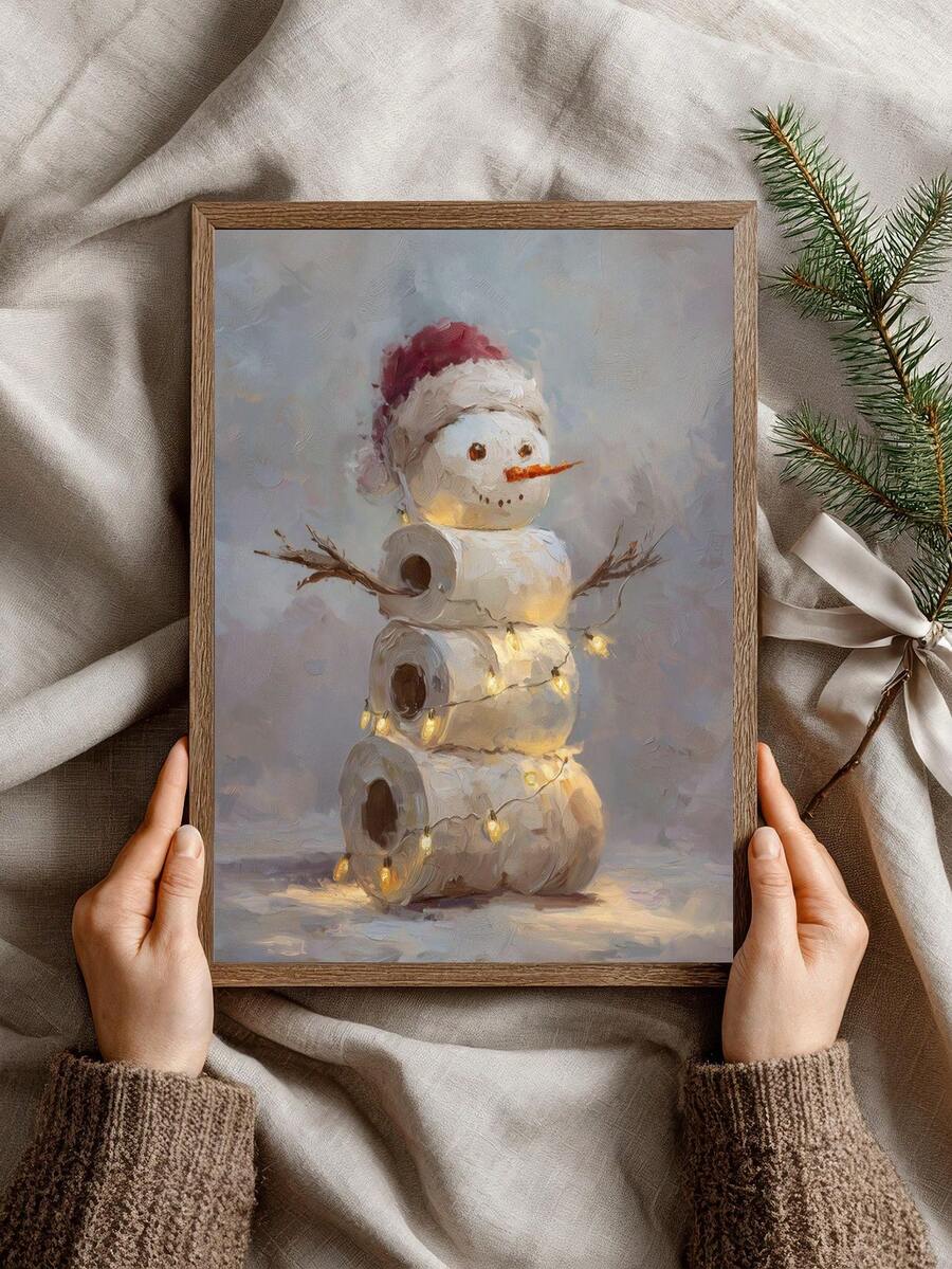 Funny Vintage Toilet Paper Snowman Christmas Canvas Poster 