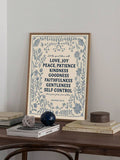 Galatians 5 22 23 blue floral scripture typography canvas poster