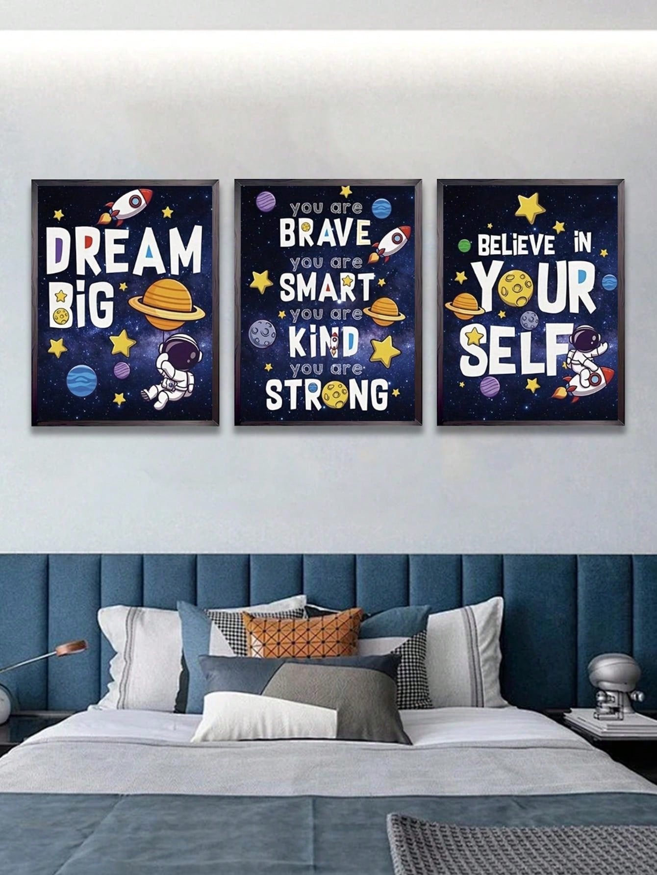 Add an inspiring touch to your home decor with our Galaxy Dreams: Inspirational Astronaut Canvas Art Set. Featuring stunning cosmic designs and motivational quotes, this set will add a unique and artistic touch to any room. Made with high-quality canvas, these pieces are a must-have for any space lover.