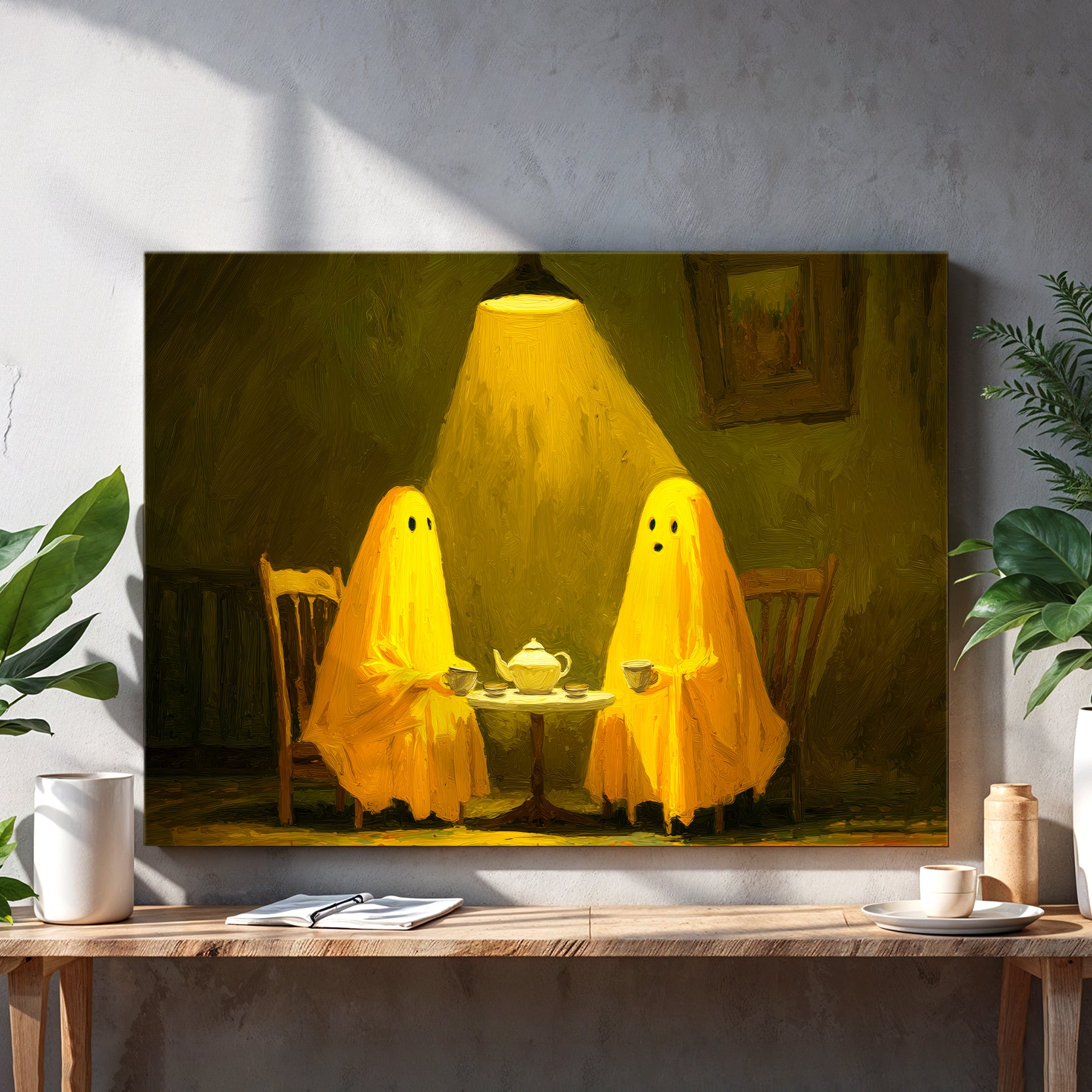 Elevate your living space with the Ghost Tea Party Halloween Art Canvas, a dark gothic print designed to add a mysterious and elegant touch to your home. Perfect as a living room centerpiece, sofa backdrop, or bedside decoration, this canvas blends haunting imagery with artistic sophistication, creating an atmospheric ambiance that complements seasonal and year-round decor alike. Crafted for those who appreciate unique, expert-level design, it transforms any room into a captivating gothic retreat.