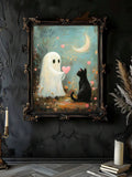 Ghost and black cat spooky cute pool party canvas poster