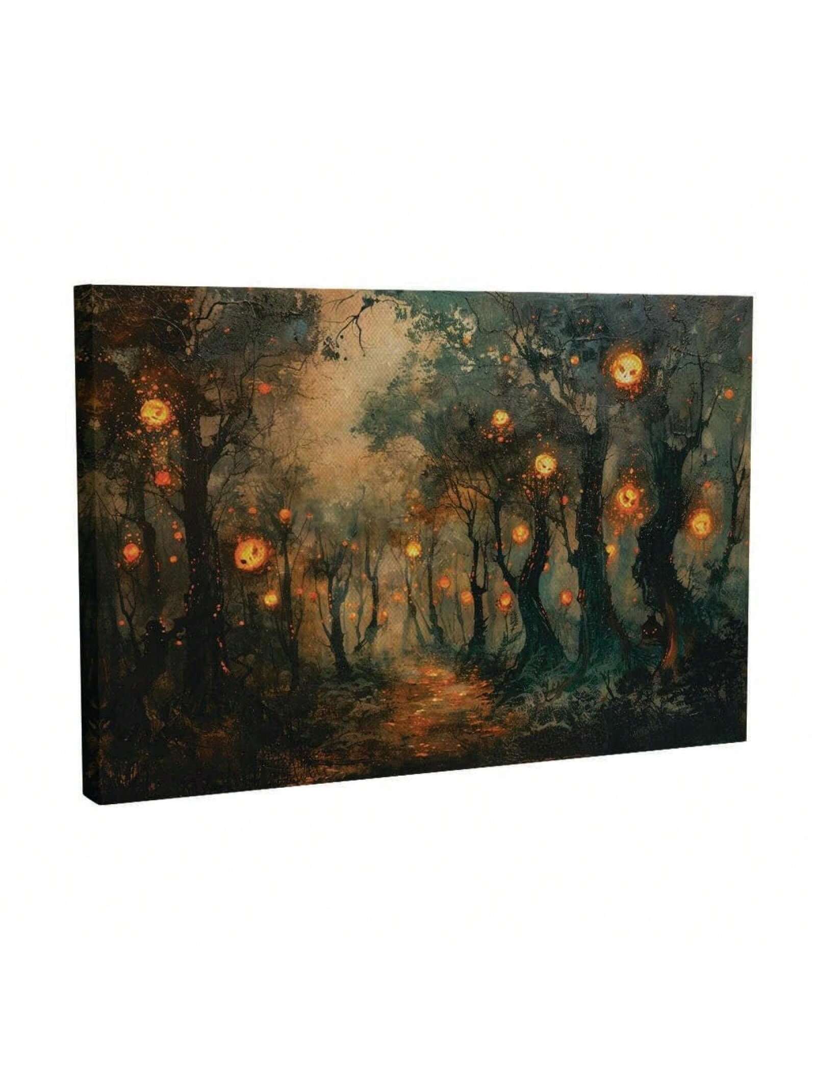Transform your home into a spooky, haunted forest with our Ghostly Lights canvas print. The ethereal glow adds a ghostly ambiance to any room, perfect for Halloween or year-round paranormal enthusiasts. Expertly printed on high-quality canvas, this wall art will elevate your home decor.