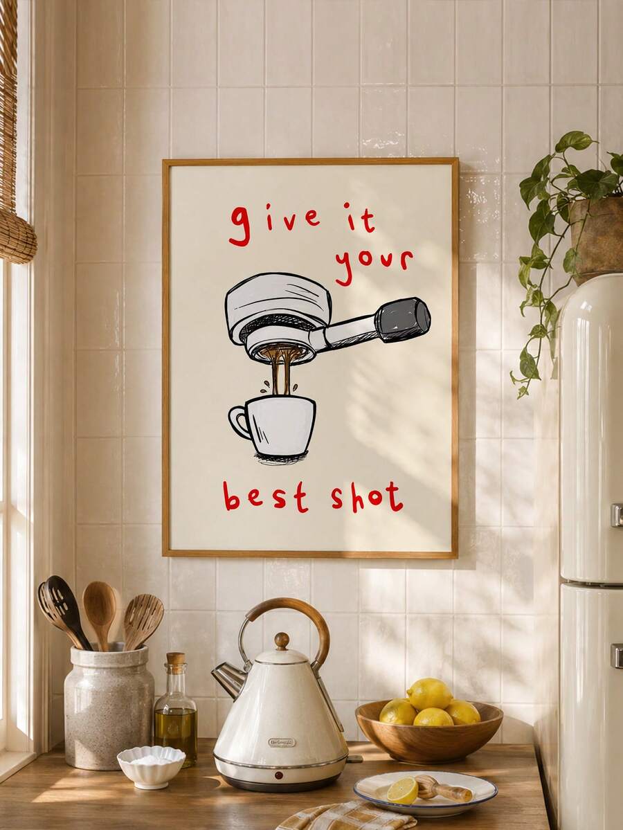 "Give It Your Best Shot" Funny Coffee Portafilter Kitchen Canvas Poster 