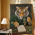 Tiger wall art framed close-up with Go Get Em Tiger text and vintage green style