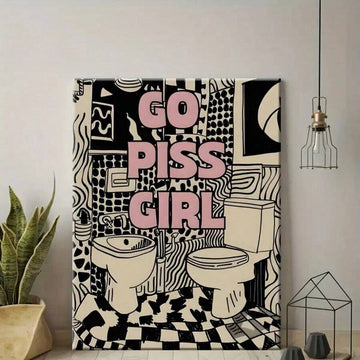 Go Girl Bold Zebra Print Retro Playful Bathroom Canvas Poster