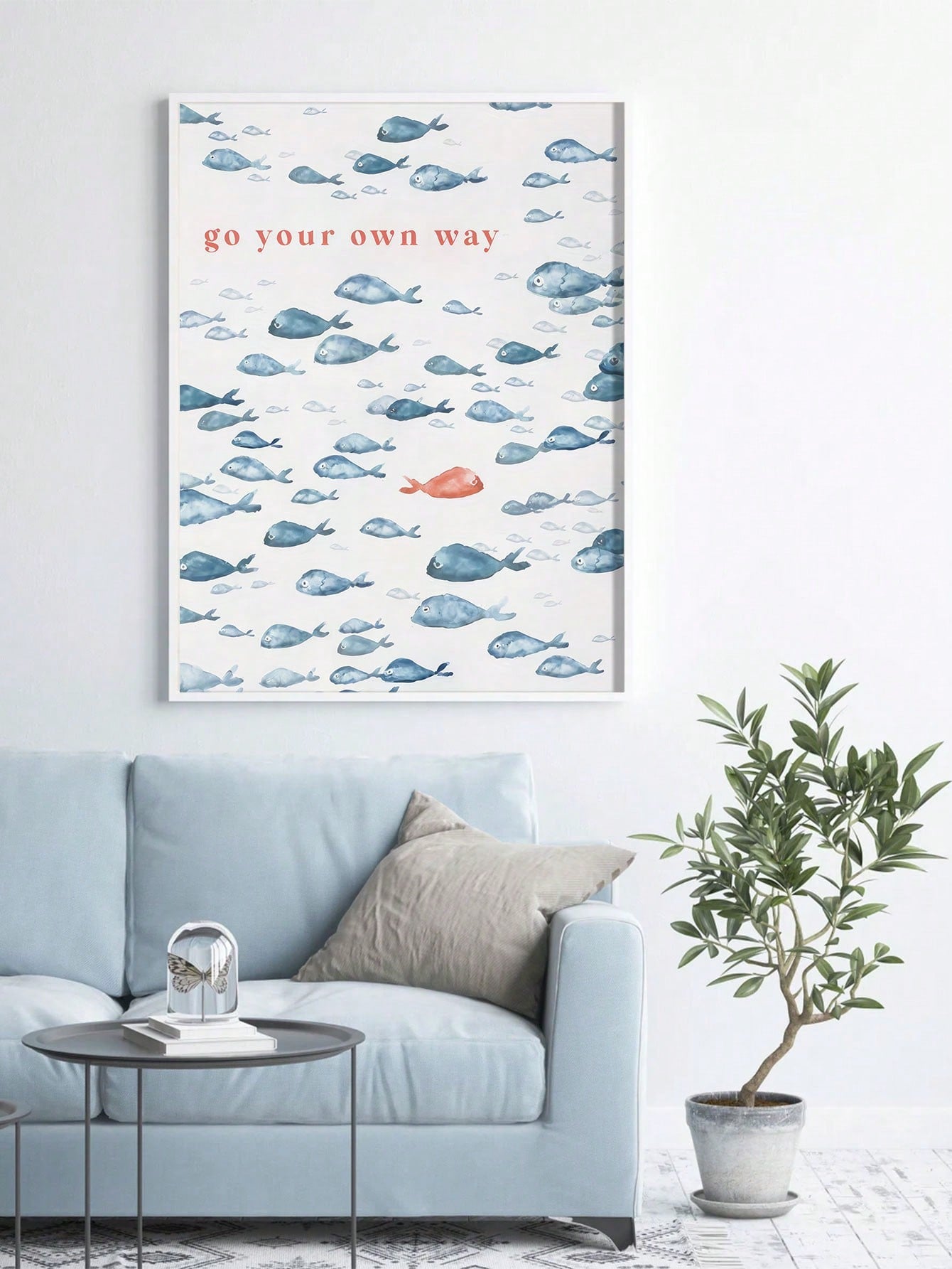This Go Your Own Way canvas art poster is the perfect addition to any modern home decor. With its nautical-inspired fish and sailing ship design, it will add a touch of sophistication and adventure to any room. Made from high-quality canvas, it is durable and long-lasting. Go your own way with this unique and stylish piece.