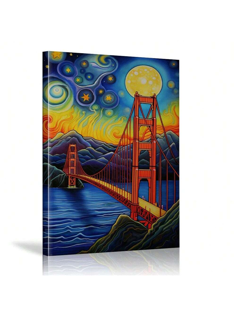 Experience the peaceful beauty of the Golden Gate Bridge with our Golden Gate Serenity: Framed Canvas Oil Painting. This modern abstract watercolor cityscape captures the iconic bridge in a unique and stunning way. Bring a touch of tranquility and sophistication to any room with this elegant piece of art.