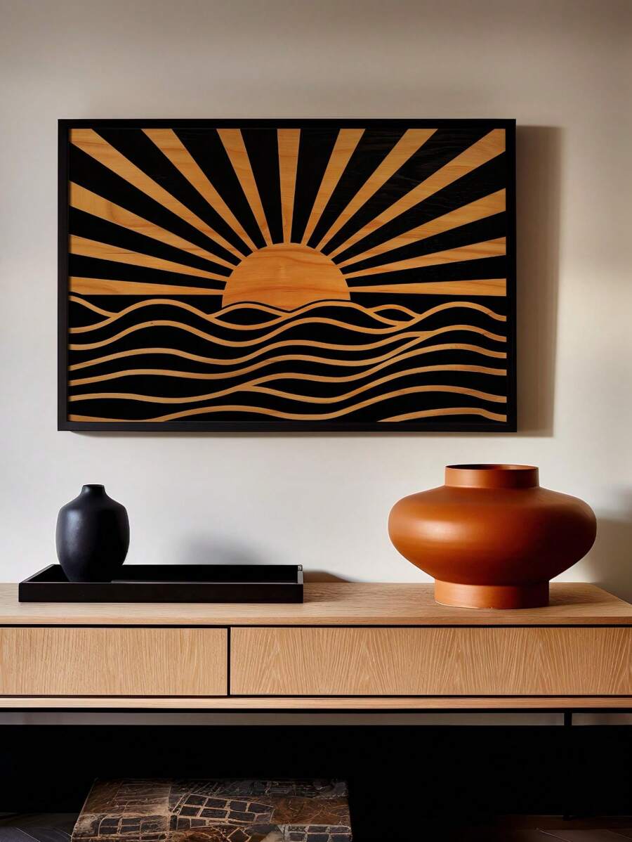 Elevate your summer decor with our Golden Horizon Sun Art Print. This Bohemian Mid-Century Modern Canvas Poster features a vibrant and bright design that will add a touch of color to any room. Made with high-quality materials, this art print will bring a warm and stylish ambiance to your space.