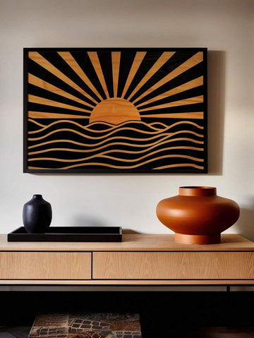Elevate your summer decor with our Golden Horizon Sun Art Print. This Bohemian Mid-Century Modern Canvas Poster features a vibrant and bright design that will add a touch of color to any room. Made with high-quality materials, this art print will bring a warm and stylish ambiance to your space.