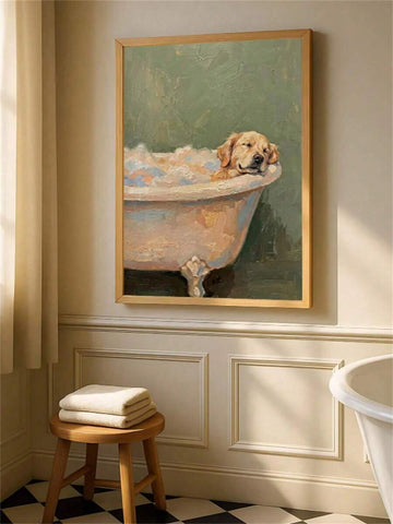 Golden retriever bathtub vintage framed wall art