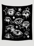 Goth wall tapestry with white eyes stars and grunge lines