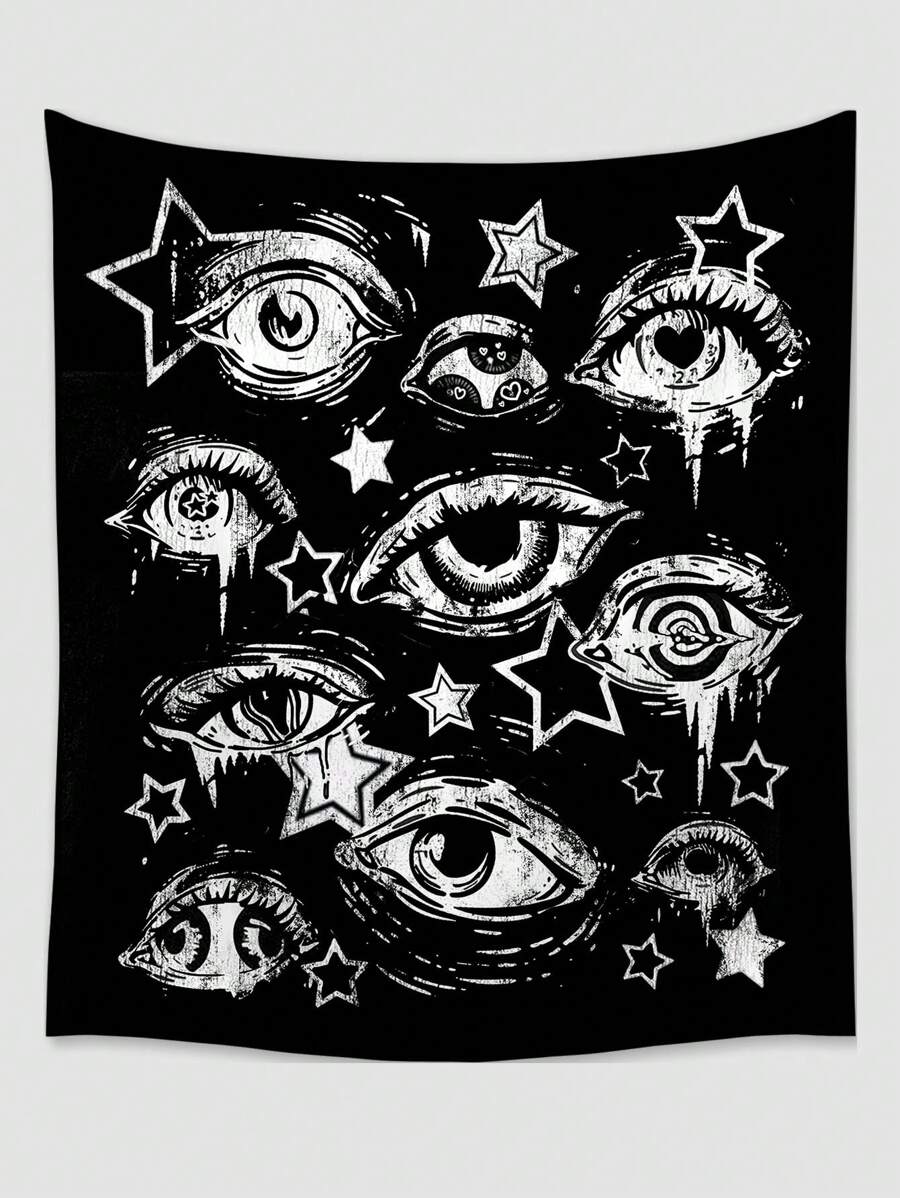 Goth wall tapestry with white eyes stars and grunge lines