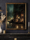 Gothic Bookshop Dark Academia Victorian Rainy Street Canvas Poster 