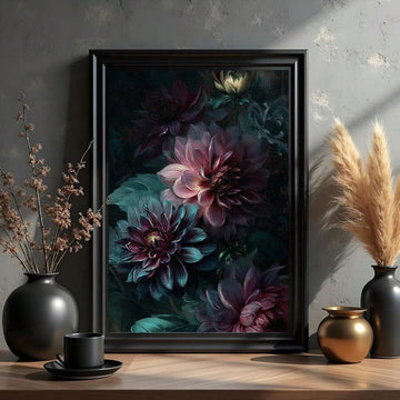 Gothic botanical wall art with dark floral blooms