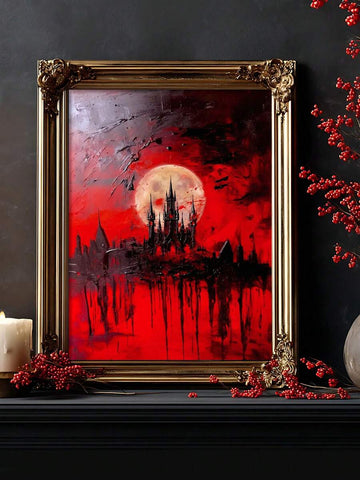 Gothic Dark Dracula Castle Halloween Canvas poster with mysterious vintage horror style. Perfect for gothic bedrooms, libraries, dark academia, and spooky decor.
