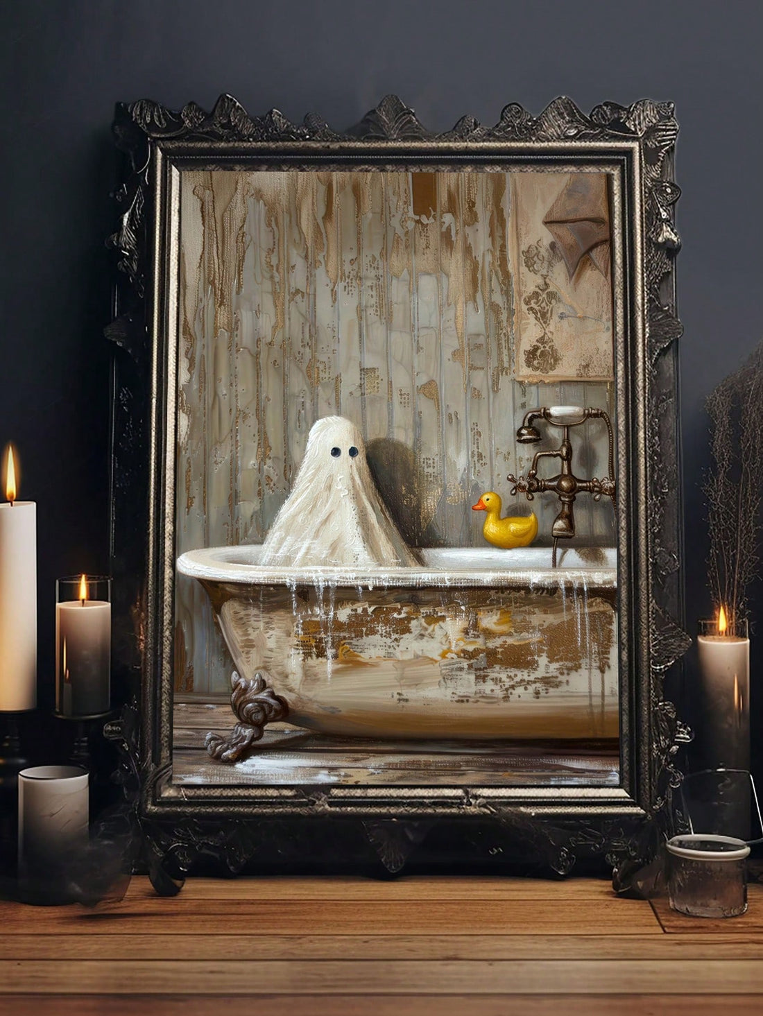 Elevate your Halloween ambiance with the Gothic Ghosts in the Bathtub Canvas Wall Art. This vintage-inspired piece captures eerie charm, perfect for adding a haunted, gothic touch to your home decor. Crafted on high-quality canvas, it offers lasting durability and vivid detail, making it an ideal focal point for seasonal or year-round spooky settings. Enhance your space with this expert blend of classic ghostly imagery and timeless Halloween style.