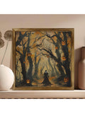 Elevate your Halloween decor with this Gothic Halloween Framed Canvas Art featuring a haunting witch set against a dark, mysterious forest. Expertly crafted, this piece adds an enchanting and eerie ambiance to any room, perfect for those who appreciate sophisticated spooky aesthetics. Its detailed imagery and quality framing make it a standout addition to your seasonal or gothic-themed collection.