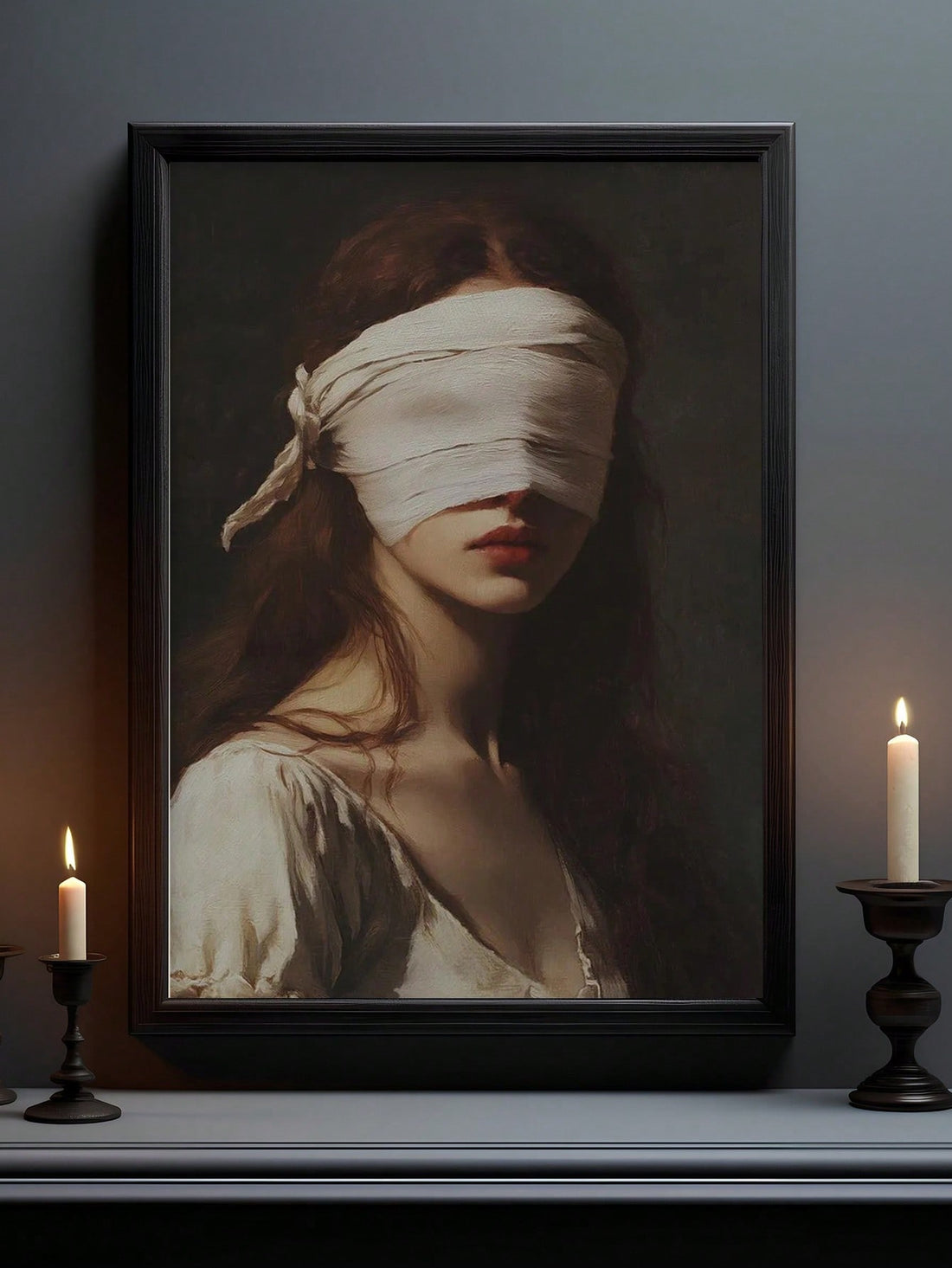 Elevate your Halloween decor with this Gothic Halloween Wall Art featuring a vintage blindfolded beauty. Printed on high-quality canvas, this piece adds a mysterious and eerie charm to any space. Its timeless gothic aesthetic makes it perfect for creating a spooky yet sophisticated atmosphere in your home. Durable and ready to hang, it’s an expert choice for those seeking unique seasonal decoration with a classic edge.