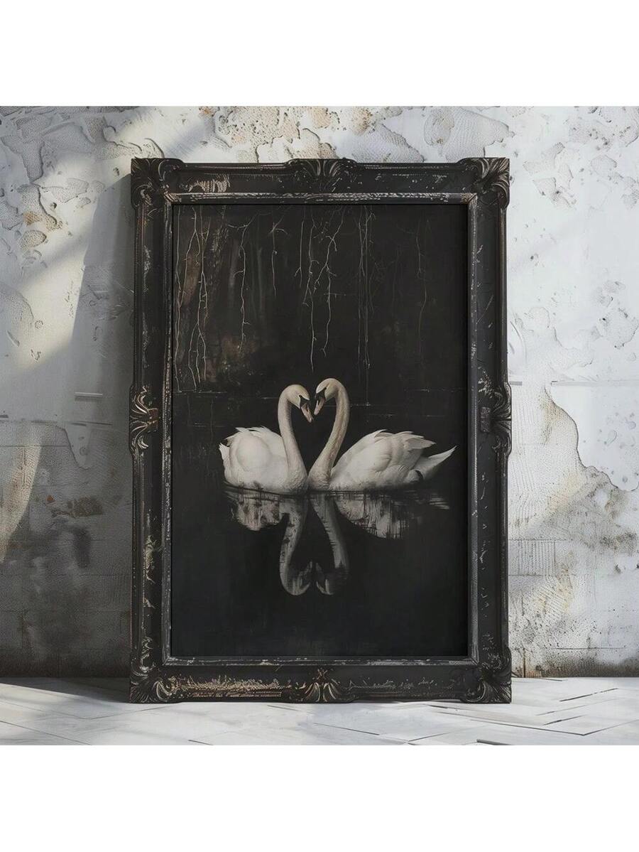 This Gothic Swan Couples Heart Art Print is the perfect addition to any dark academia-themed home decor. Featuring a beautiful and romantic design, this retro canvas poster adds a touch of sophistication to any room. Made with high-quality materials, this art print is a must-have for any art lover or dark academia enthusiast.