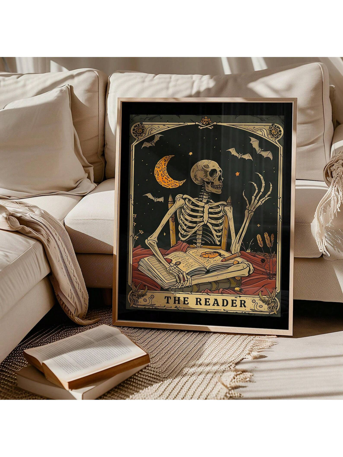 Elevate your space with this Gothic Tarot Reader Wall Art, featuring a haunting skeleton design that perfectly complements dark academia and witchy aesthetics. This print adds a mysterious, vintage charm to your home decor, ideal for those who appreciate the mystical and macabre. Crafted to inspire intrigue and reflection, it’s a striking piece for any room seeking an atmospheric, scholarly vibe.