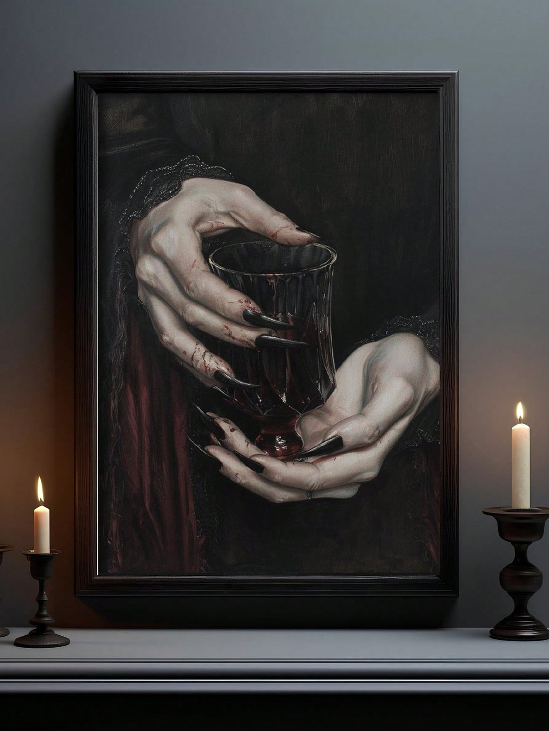 Elevate your space with this Gothic Vampire Drinking Canvas Art, a vintage-inspired framed piece perfect for both home and office decor. Its dark, atmospheric design adds a sophisticated touch of gothic elegance, making it an ideal statement artwork for enthusiasts of classic vampire lore and vintage aesthetics. Crafted to enhance any room, this canvas art blends timeless style with a mysterious allure, creating a captivating focal point that complements a variety of interior themes.
