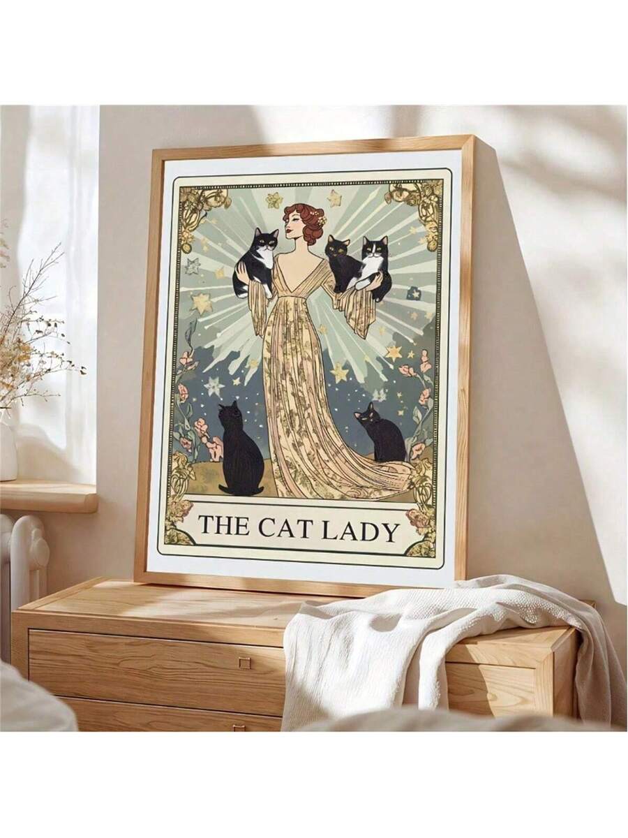 Embrace the mystique of feline spirituality with this striking Gothic Victorian Cat Lady Tarot Poster.