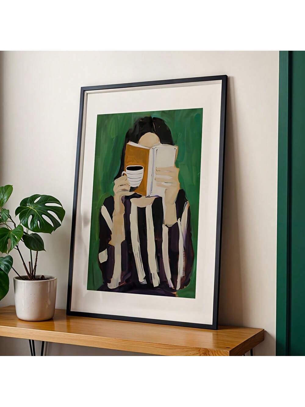 Elevate your space with this Green Abstract Female Reading Canvas Art Print, a modern minimalist piece designed to inspire calm and focus. Its subtle green tones and abstract form bring a sophisticated touch to any home, office, or café environment. Crafted for those who appreciate contemporary art, this print enhances ambiance while complementing diverse décor styles. Ideal for creating a serene atmosphere that encourages relaxation and creativity.