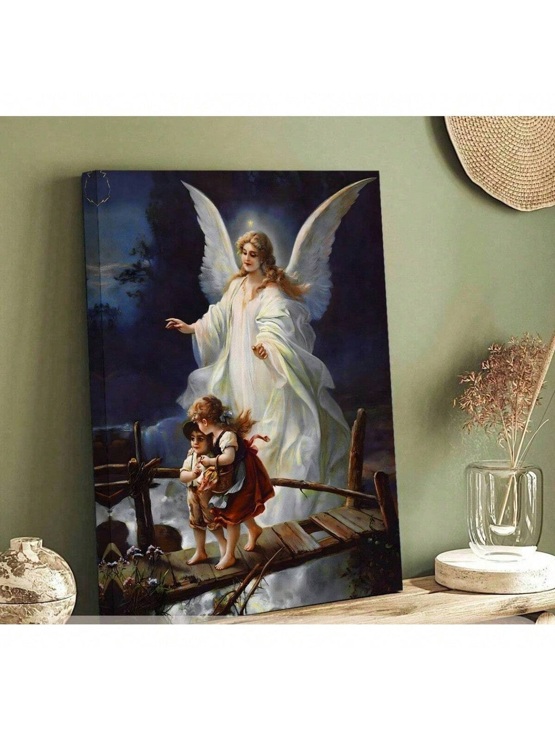 Guardian Angel Canvas Painting brings spiritual elegance to any space with its thoughtfully rendered imagery. This inspiring wall art serves as a meaningful focal point for bedrooms, living rooms, or meditation areas, combining aesthetic appeal with uplifting symbolism. The canvas construction ensures durability and vibrant color retention, while the timeless subject matter complements both contemporary and traditional interiors. Perfect for those seeking to infuse their home with positive energy and artist