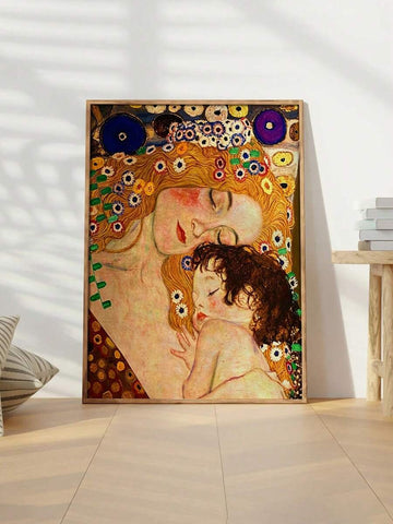 Golden mother and child floral symbolism artwork in a frame