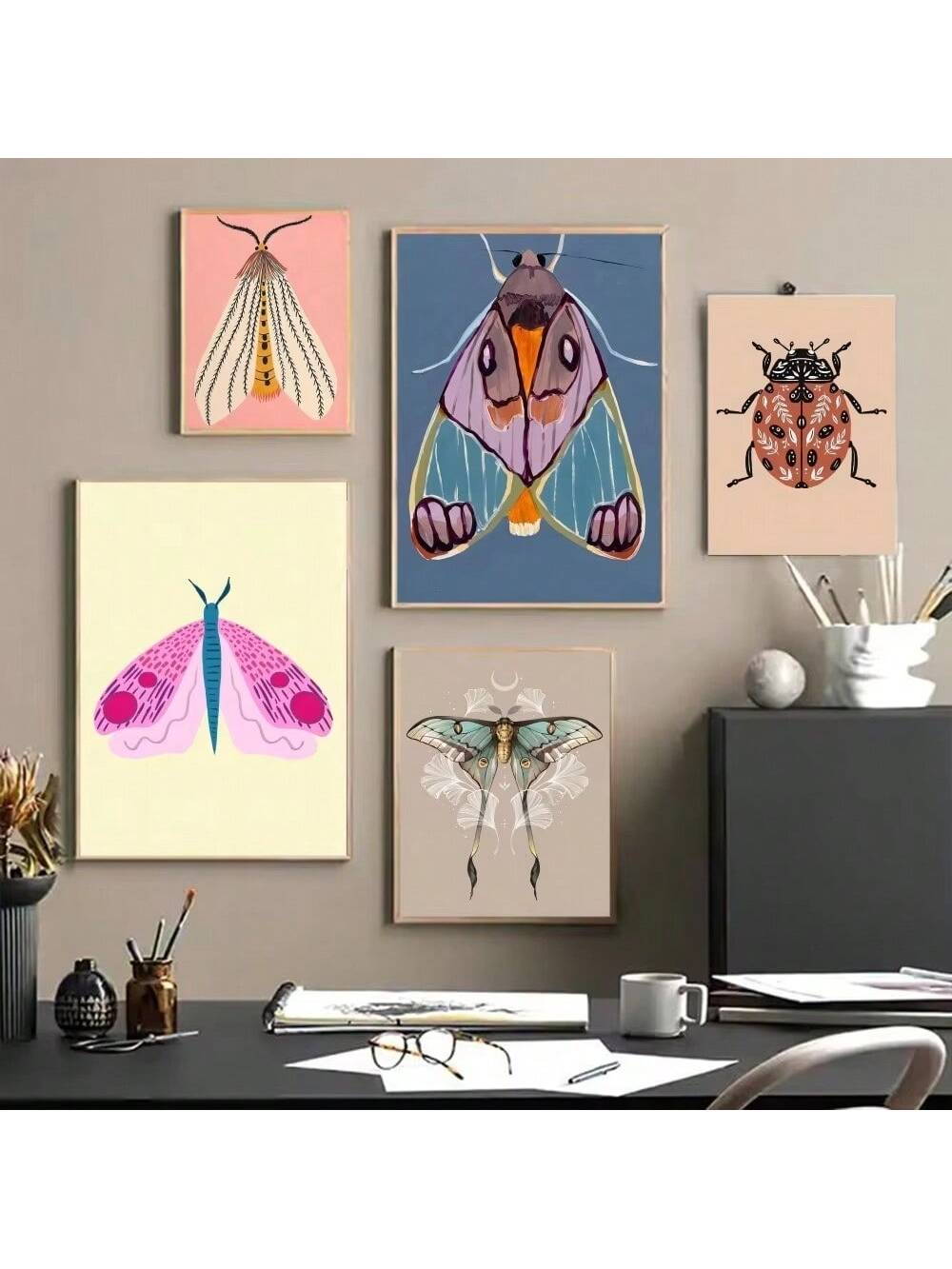 Transform your space with this captivating HD retro butterfly and insect wall art poster, blending vintage aesthetics with contemporary kawaii charm.